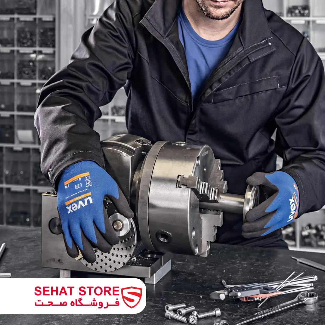 دستکش ایمنی یووکس مدل uvex athletic lite درحال استفاده محصولات فروشگاه صحت