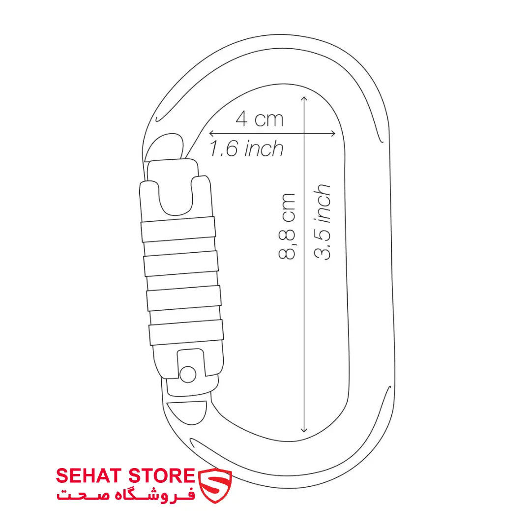 کارابین اتومات پتزل مدل Petzl OK oval carabiner M33A TL ابعاد محصولات فروشگاه صحت